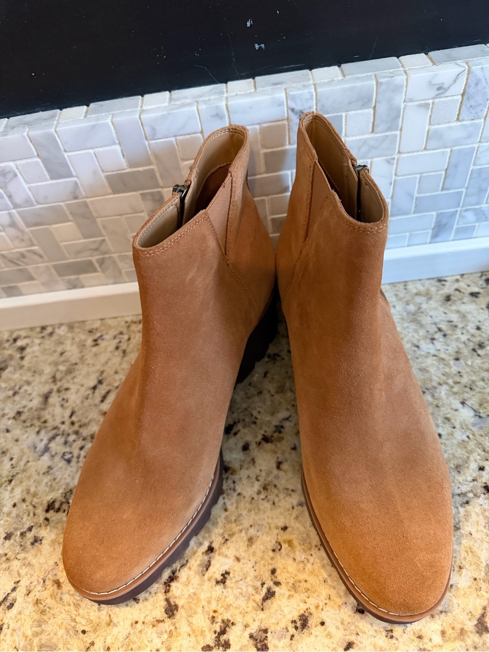 Vionic Tan Suede Ankle Boots Water Repellent